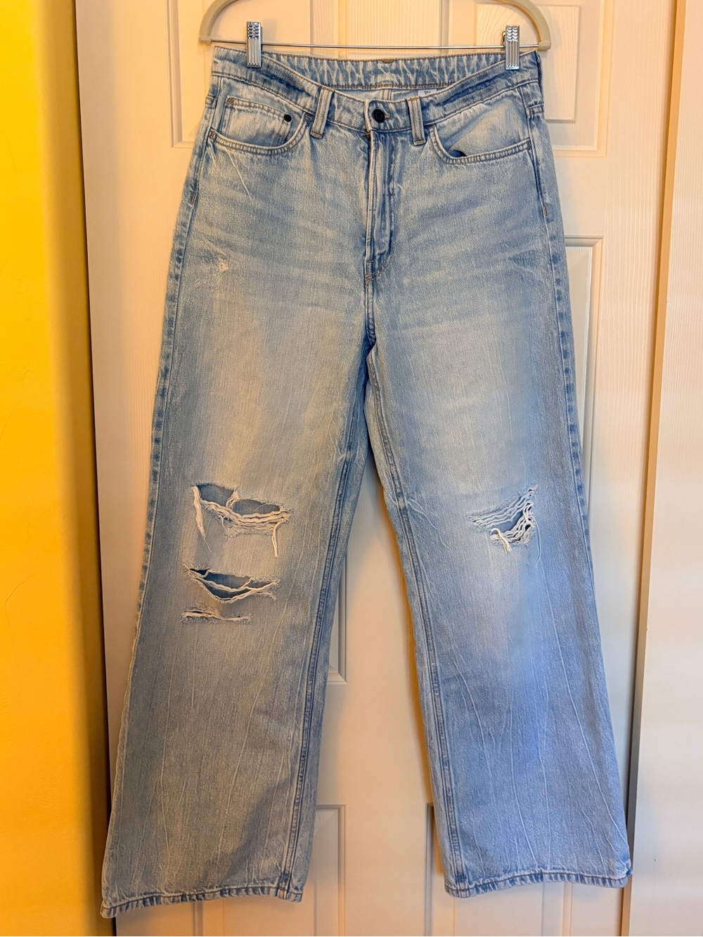 H&M Light Blue Distressed Wide-Leg Jeans